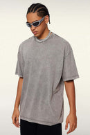 Heavyweight Vintage-Wash Cotton Relaxed-Fit T-Shirt in Medium Gray - full-length front modeled view