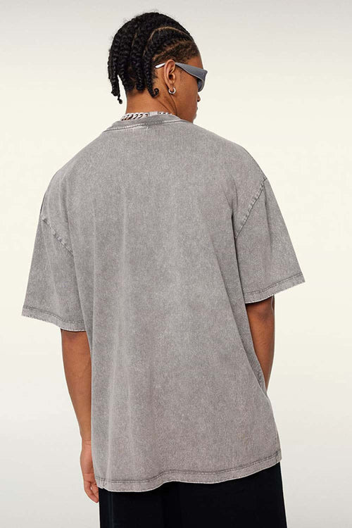 Heavyweight Vintage-Wash Cotton Relaxed-Fit T-Shirt in Medium Gray - back modeled view