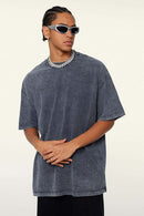 Heavyweight Vintage-Wash Cotton Relaxed-Fit T-Shirt in Royal Blue - full-length back modeled view