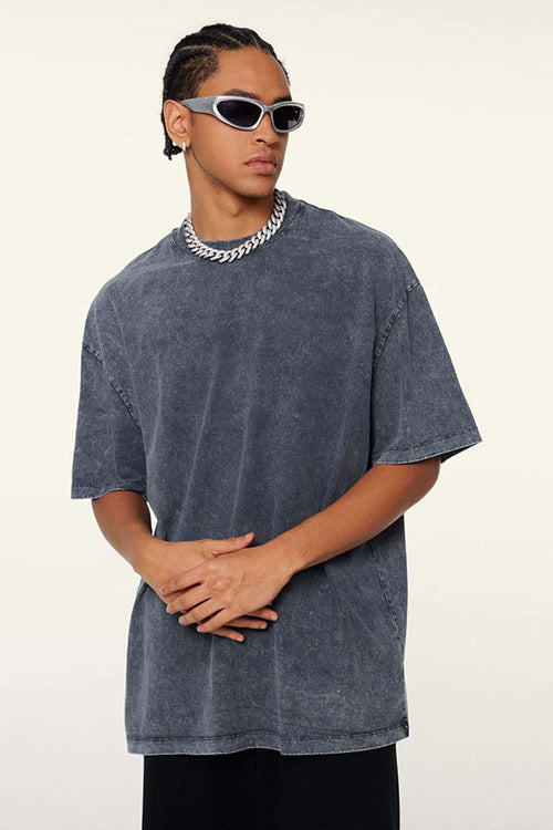 Heavyweight Vintage-Wash Cotton Relaxed-Fit T-Shirt in Royal Blue - full-length back modeled view
