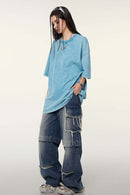 Heavyweight Vintage-Wash Cotton Relaxed-Fit T-Shirt in Sky Blue - full-length front modeled view