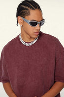 Heavyweight Vintage-Wash Cotton Relaxed-Fit T-Shirt in Vintage Red - product detail close-up