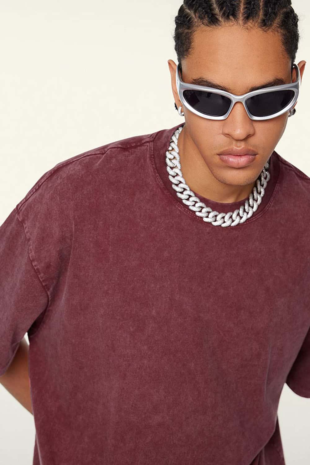 Heavyweight Vintage-Wash Cotton Relaxed-Fit T-Shirt in Vintage Red - full-length back modeled view
