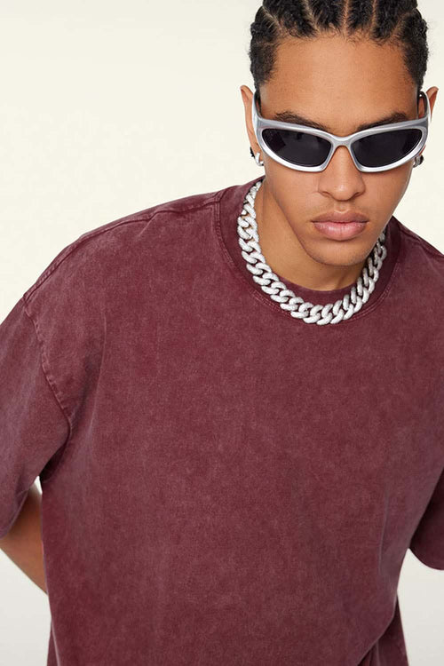 Heavyweight Vintage-Wash Cotton Relaxed-Fit T-Shirt in Vintage Red - full-length back modeled view