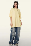Ultra-Heavyweight Drop-Shoulder T-Shirt in Cream Apricot - full-length front modeled view
