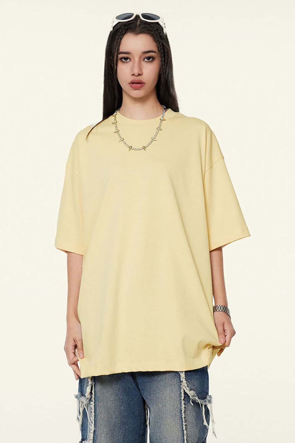 Ultra-Heavyweight Drop-Shoulder T-Shirt in Cream Apricot - front product view