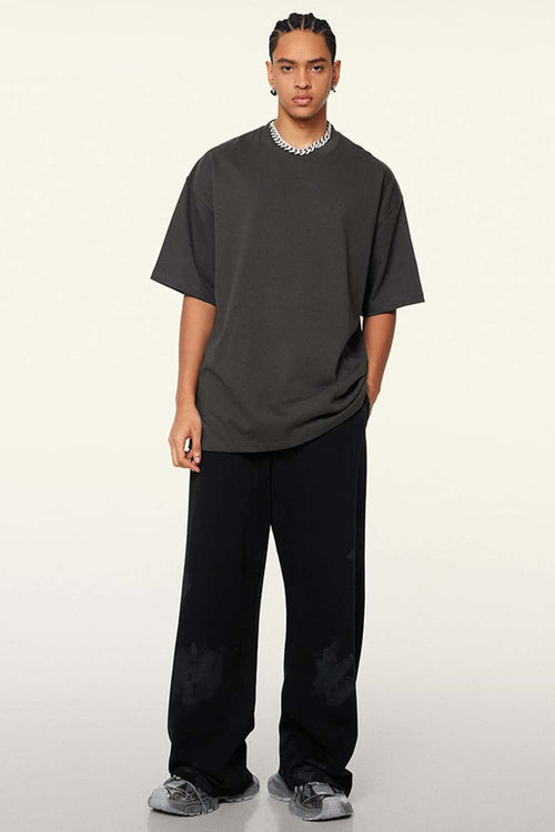 Ultra-Heavyweight Drop-Shoulder T-Shirt in Dark Gray - full-length front modeled view