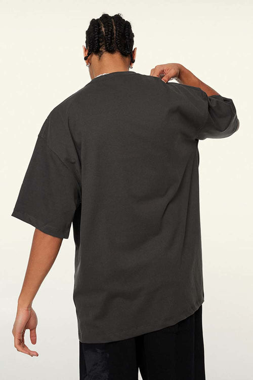 Ultra-Heavyweight Drop-Shoulder T-Shirt in Dark Gray - back modeled view
