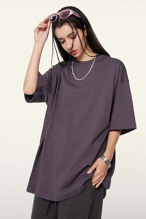 Ultra-Heavyweight Drop-Shoulder T-Shirt in Fade Purple - product detail close-up
