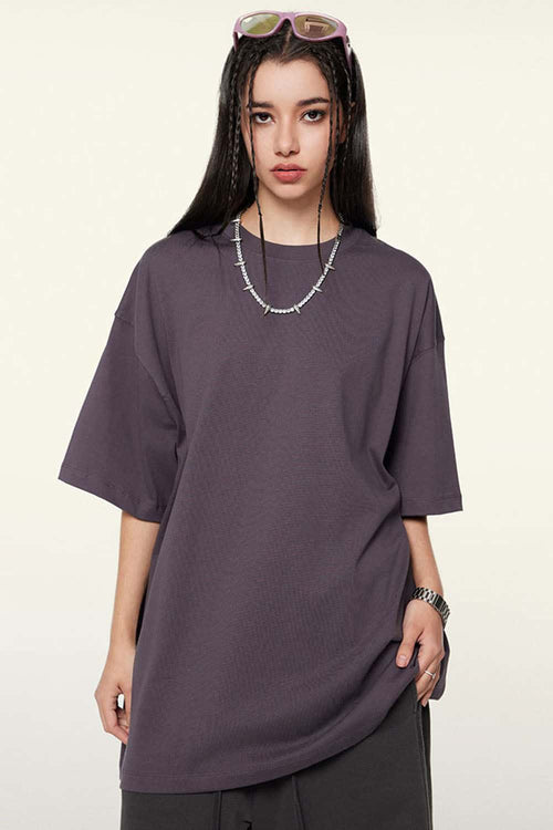 Ultra-Heavyweight Drop-Shoulder T-Shirt in Fade Purple - full-length front modeled view
