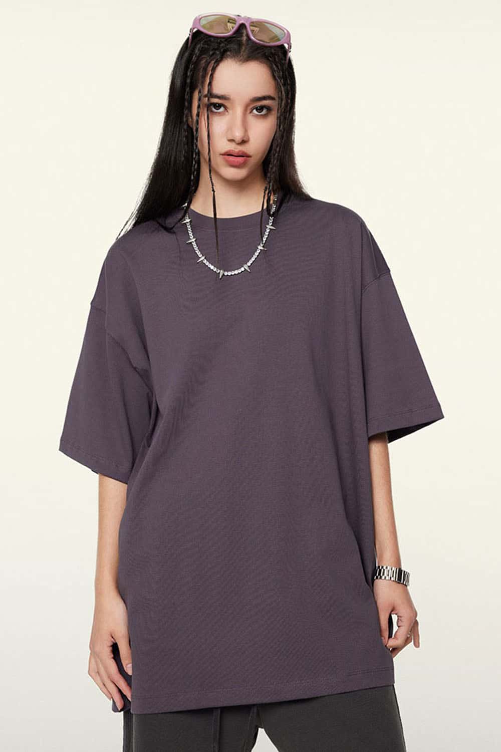 Ultra-Heavyweight Drop-Shoulder T-Shirt in Fade Purple - product detail close-up