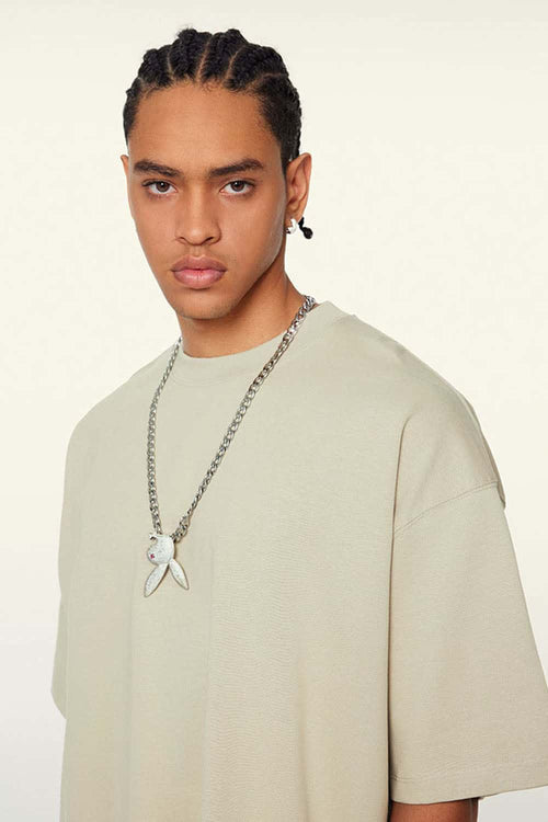Ultra-Heavyweight Drop-Shoulder T-Shirt in Gray Apricot - product detail close-up