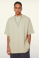 Ultra-Heavyweight Drop-Shoulder T-Shirt in Gray Apricot - product detail close-up