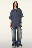 Ultra-Heavyweight Drop-Shoulder T-Shirt in Grayish Blue - full-length front modeled view