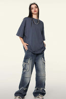 Ultra-Heavyweight Drop-Shoulder T-Shirt in Grayish Blue - full-length front modeled view