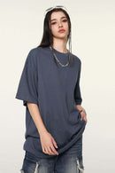 Ultra-Heavyweight Drop-Shoulder T-Shirt in Grayish Blue - three-quarter front modeled view