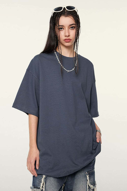Ultra-Heavyweight Drop-Shoulder T-Shirt in Grayish Blue - product detail close-up
