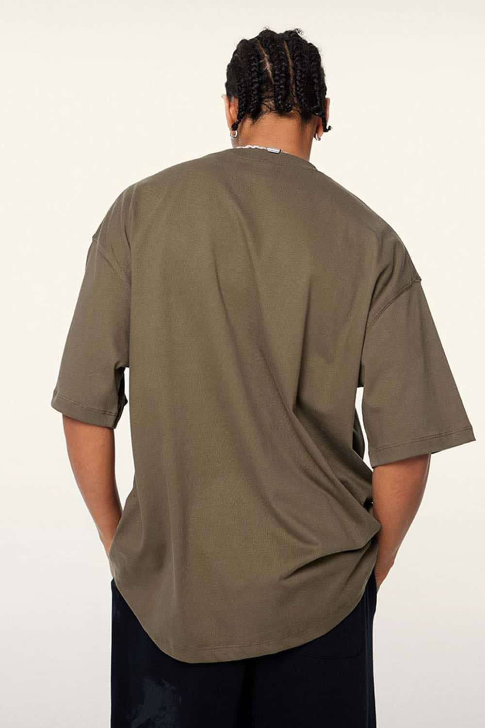 Ultra-Heavyweight Drop-Shoulder T-Shirt in Grayish Coffee - back modeled view