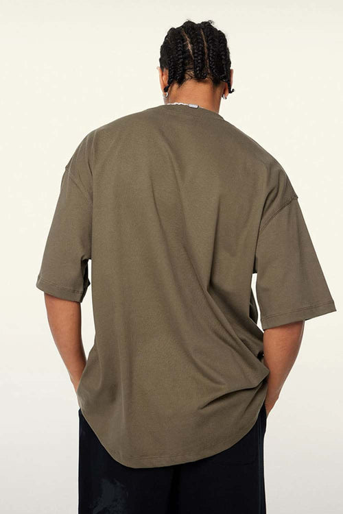 Ultra-Heavyweight Drop-Shoulder T-Shirt in Grayish Coffee - back modeled view