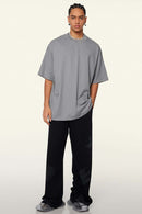 Ultra-Heavyweight Drop-Shoulder T-Shirt in Medium Gray - full-length front modeled view