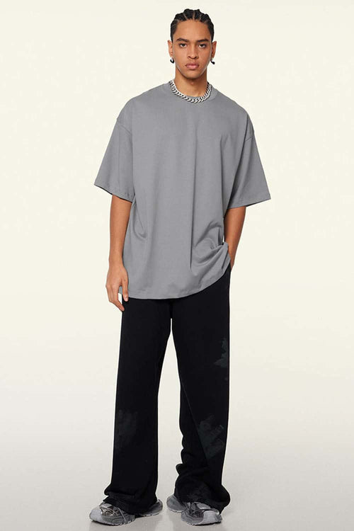 Ultra-Heavyweight Drop-Shoulder T-Shirt in Medium Gray - full-length front modeled view
