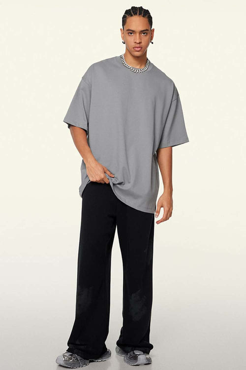 Ultra-Heavyweight Drop-Shoulder T-Shirt in Medium Gray - full-length front modeled view
