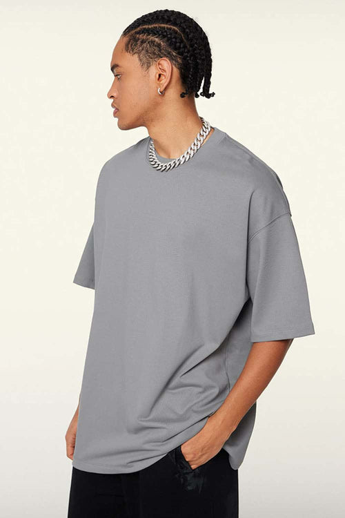 Ultra-Heavyweight Drop-Shoulder T-Shirt in Medium Gray - full-length front modeled view