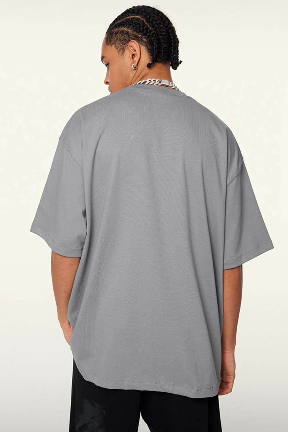 Ultra-Heavyweight Drop-Shoulder T-Shirt in Medium Gray - back modeled view