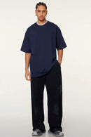 Ultra-Heavyweight Drop-Shoulder T-Shirt in Navy Blue - full-length front modeled view