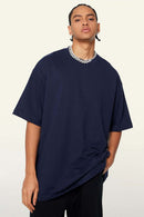 Ultra-Heavyweight Drop-Shoulder T-Shirt in Navy Blue - product detail close-up