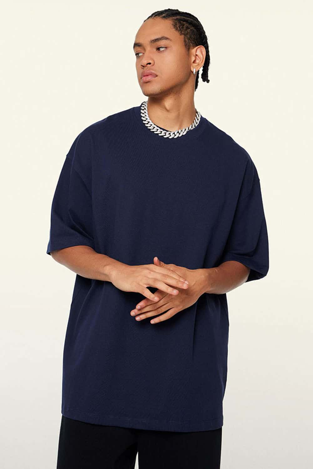 Ultra-Heavyweight Drop-Shoulder T-Shirt in Navy Blue - front product view