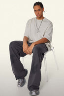 Ultra-Heavyweight Drop-Shoulder T-Shirt in Oat Gray - full-length front modeled view