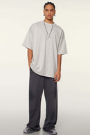 Ultra-Heavyweight Drop-Shoulder T-Shirt in Oat Gray - full-length front modeled view