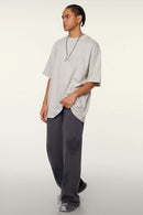 Ultra-Heavyweight Drop-Shoulder T-Shirt in Oat Gray - full-length front modeled view