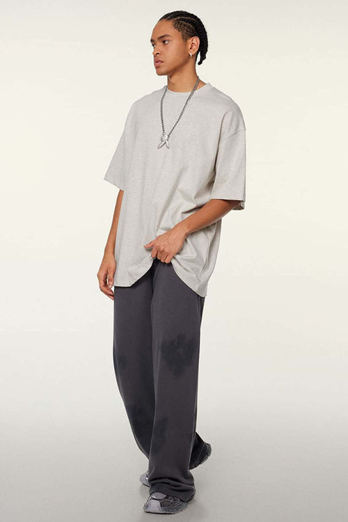 Ultra-Heavyweight Drop-Shoulder T-Shirt in Oat Gray - full-length front modeled view