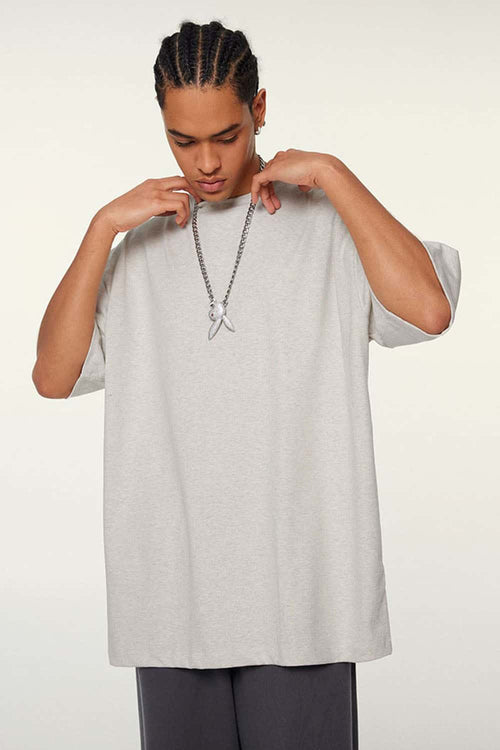 Ultra-Heavyweight Drop-Shoulder T-Shirt in Oat Gray - front product view