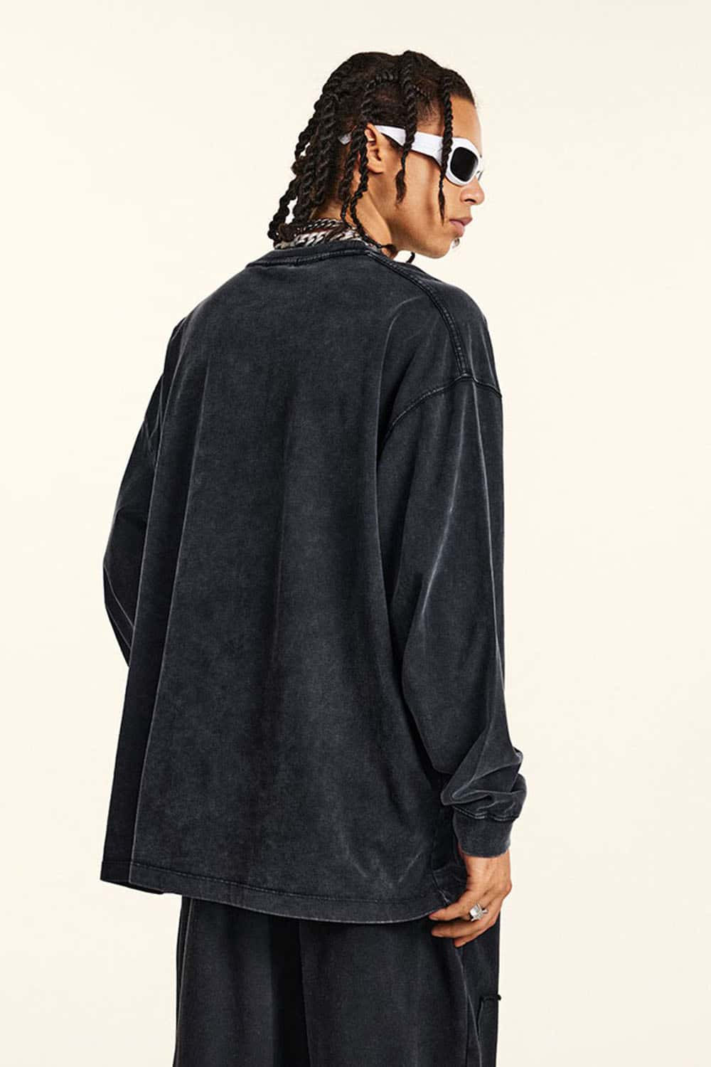 Men's Heavyweight Washed Long Sleeve T-Shirt Oversized Base Layer