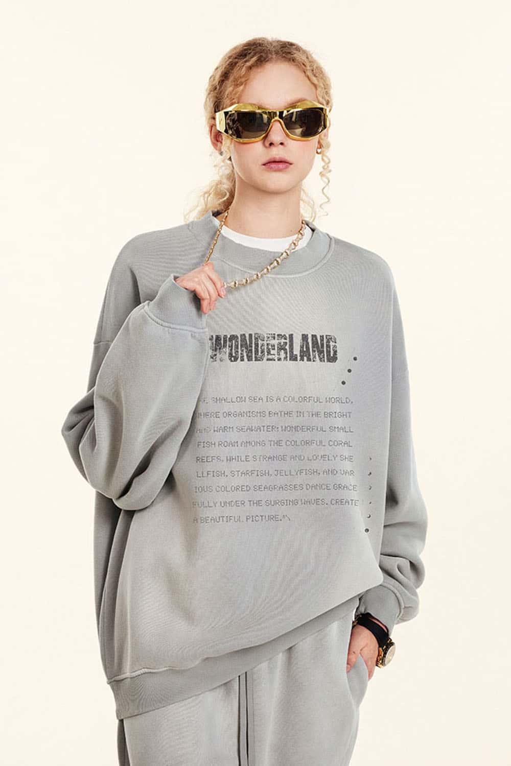 Men's Distressed Vintage Letter Pullover Sweatshirt with Fleece Lining