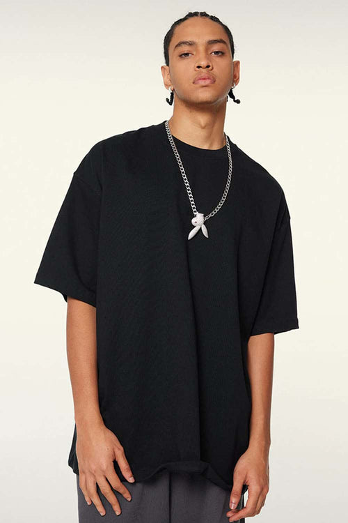 Relaxed Washed Cotton Tee - Black