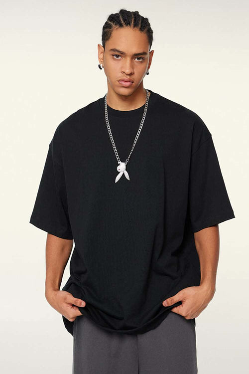 Relaxed Washed Cotton Tee - Black