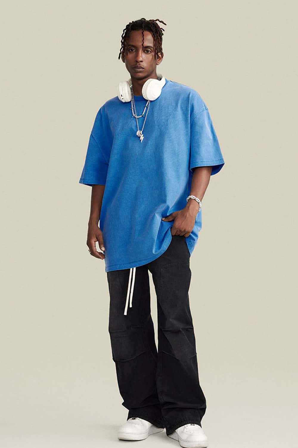Relaxed Washed Cotton Tee - Denim Blue