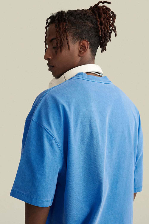 Relaxed Washed Cotton Tee - Denim Blue
