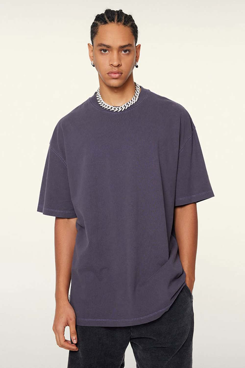 Relaxed Washed Cotton Tee - Grape Purple