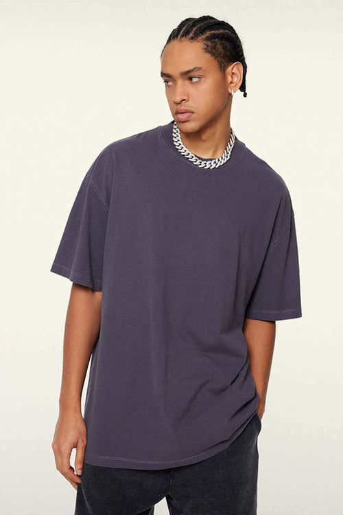 Relaxed Washed Cotton Tee - Grape Purple