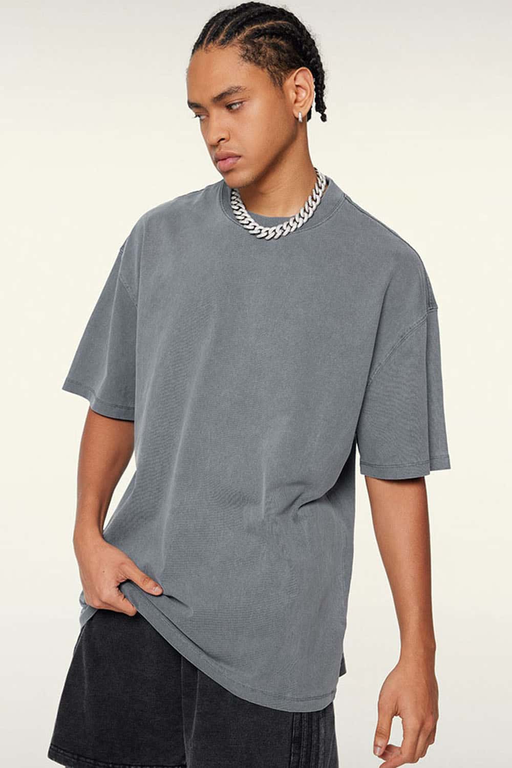 Relaxed Washed Cotton Tee - Grayish Blue