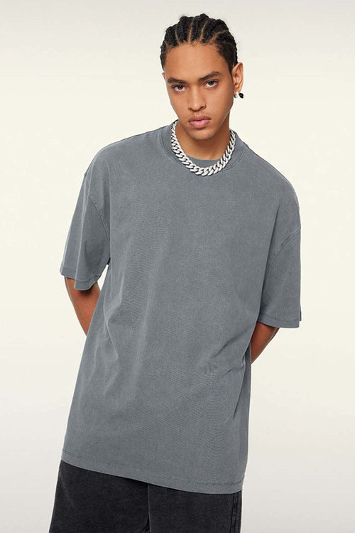 Relaxed Washed Cotton Tee - Grayish Blue