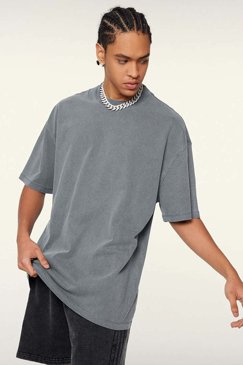 Relaxed Washed Cotton Tee - Grayish Blue
