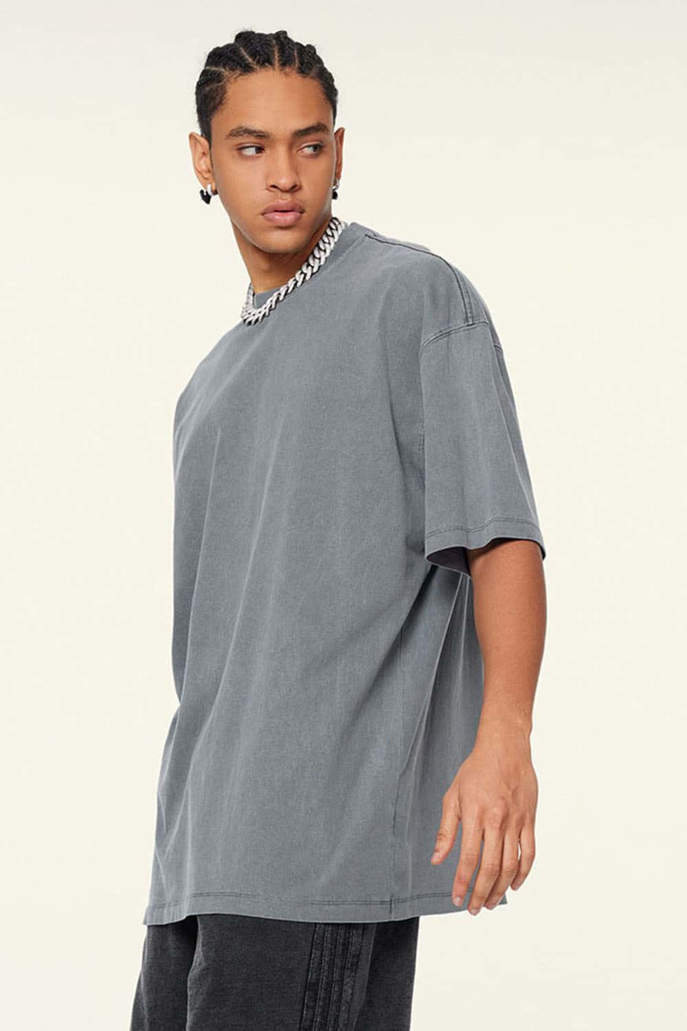 Relaxed Washed Cotton Tee - Grayish Blue