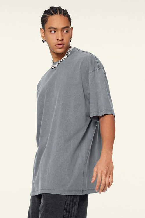 Relaxed Washed Cotton Tee - Grayish Blue