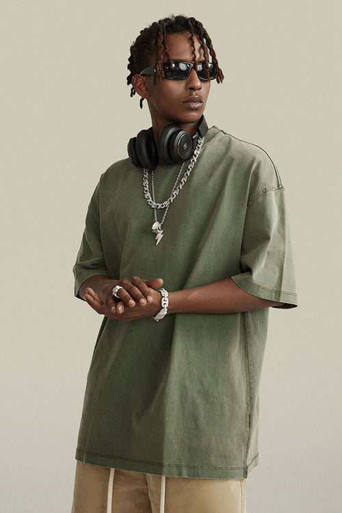 Relaxed Washed Cotton Tee - Grayish Green